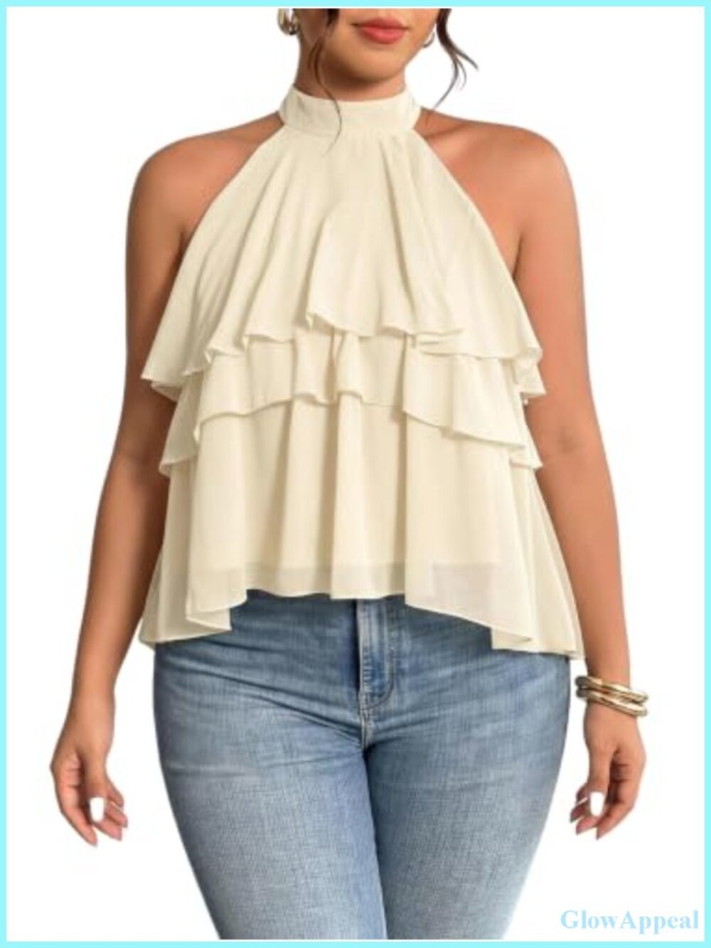 Plus Size Chiffon Peplum Top Flowy Ruffle Tiered Layered Halter Top Sleeveless